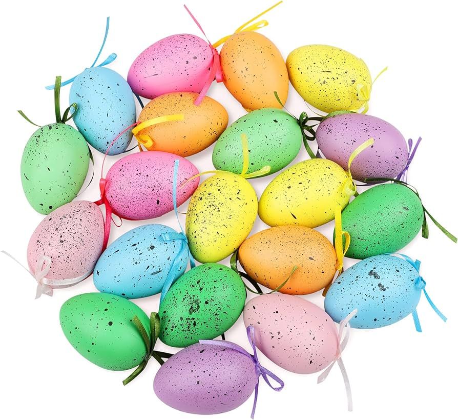 ELCOHO 20 Pieces Multicolored Spotted Easter Egg Hanging Ornaments Easter Egg Hanging Decoration ... | Amazon (US)