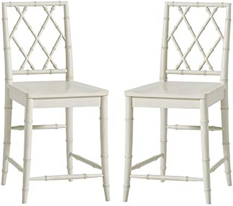 Universal Furniture Bamboo Carved X-Back 24" Counter Stool with Contoured Wood Seat in White (Set... | Amazon (US)