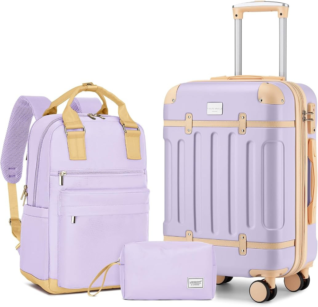 LARVENDER Expandable Carry on Luggage Sets 3 Piece Suitcases Set, Lavender | Amazon (US)