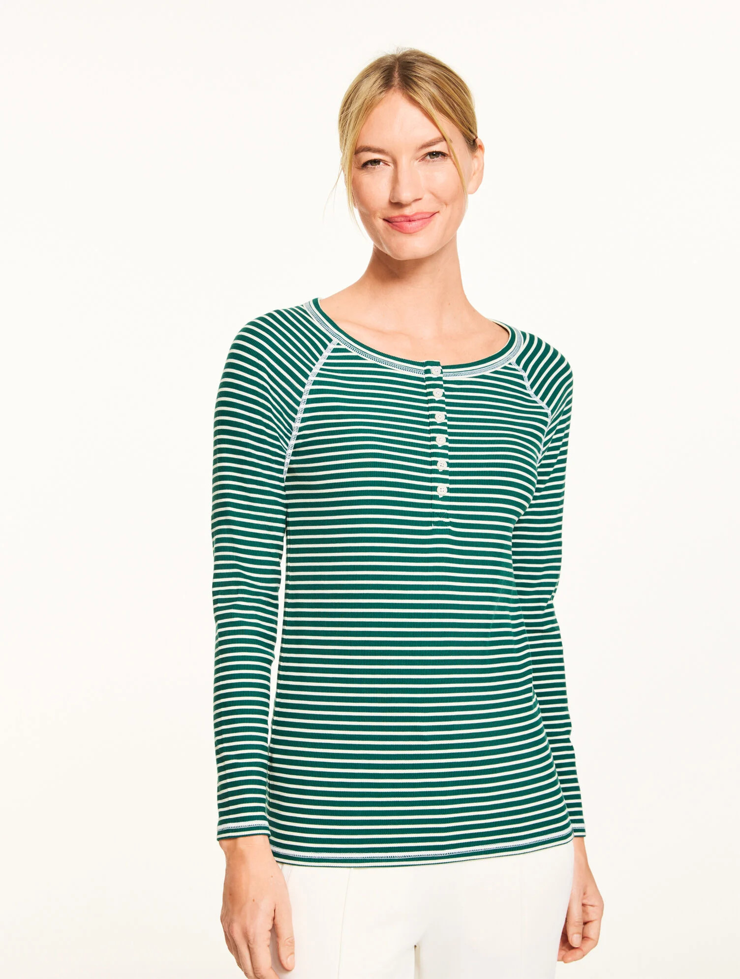Ribbed Henley Tee - Wimbledon Stripe | Talbots