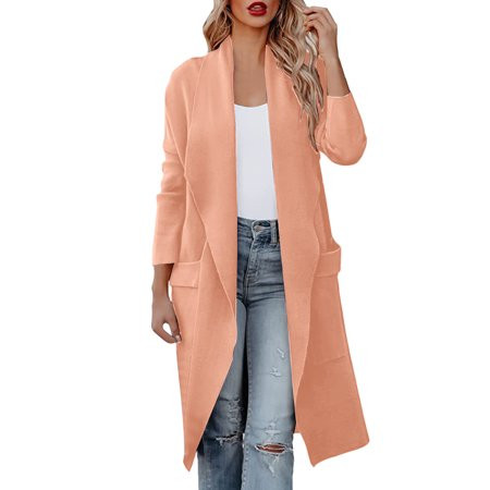 Solid Color Loose Cardigan Open Front Warm Outwear Fashion Trench Coat Autumn Winter Women Coat Pock | Walmart (US)