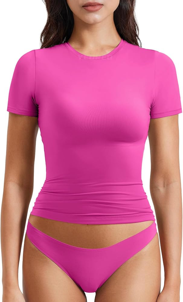 YEOREO Ease Women Fitted Workout Tops     T Shirts, Short Sleeve, Double Lined, Basic, Y2K, Crew ... | Amazon (US)