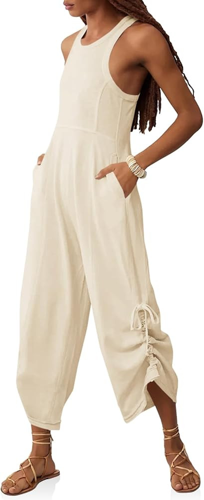 Cicy Bell Women's Workout Casual Jumpsuits Sleeveless Zip Up Back Wide Leg Long Pants Romper with... | Amazon (US)