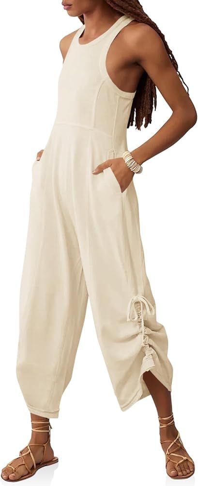 Cicy Bell Women's Workout Casual Jumpsuits Sleeveless Zip Up Back Wide Leg Long Pants Romper with... | Amazon (US)