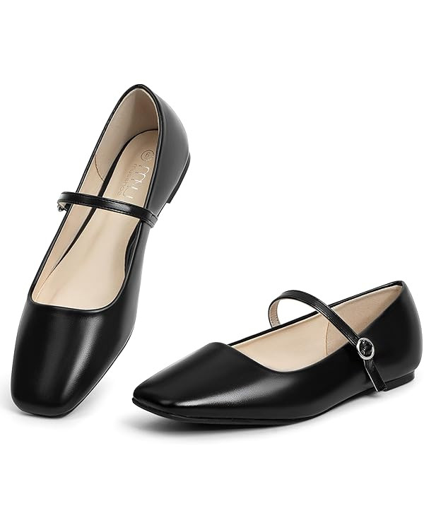 MUSSHOE Womens Ballet Mary Jane Flats Shoes Adjustable Strap Comfortable Square Closed Toe Versat... | Amazon (US)