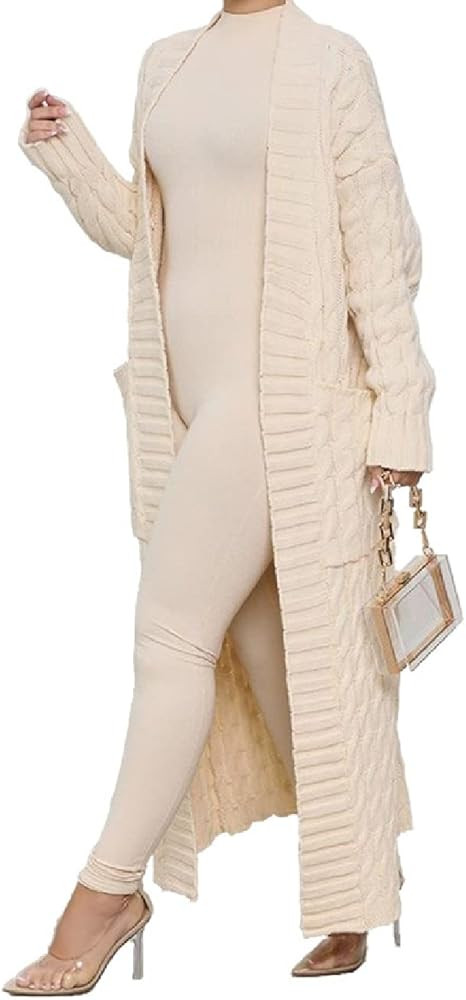 LIVECLOTH Womens Thin Type Stylish Cable Knit Dual Pocket Cardigan, Floor Length Maxi Cardigans W... | Amazon (US)