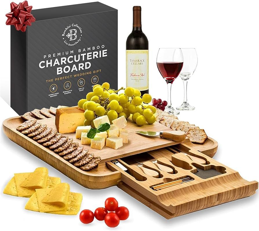 Charcuterie Boards Christmas Gifts - Bamboo Cheese Board Set with Accessories for Wine & Meat | H... | Amazon (US)