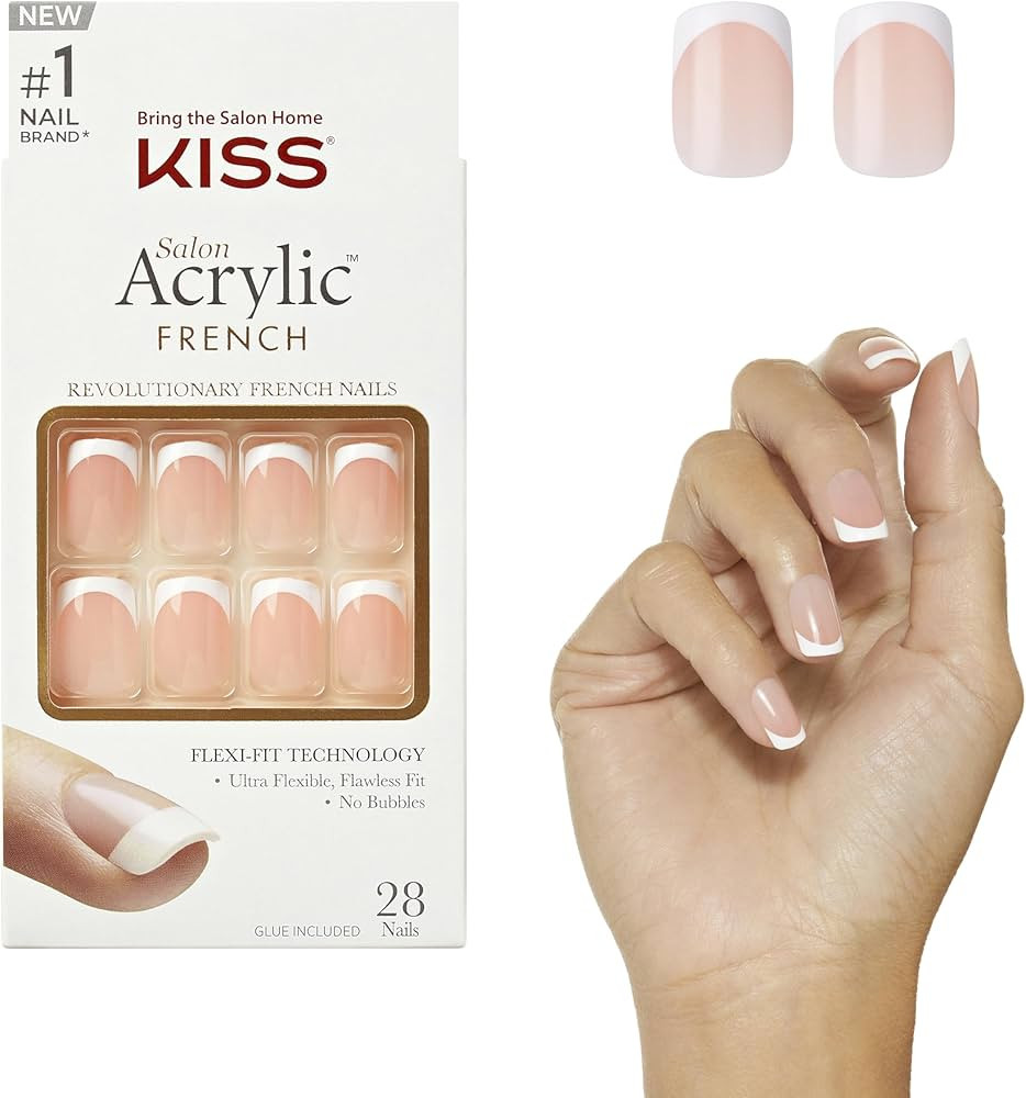 KISS Salon Acrylic French French Manicure Fake Nails Kit - Bonjour, Short - Acrylic Infused Techn... | Amazon (US)