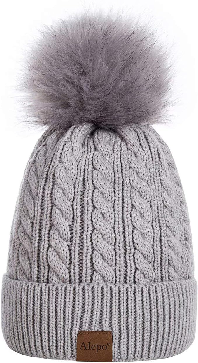 Alepo Womens Winter Beanie Hat, Warm Fleece Lined Knitted Soft Ski Cuff Cap with Pom Pom | Amazon (US)