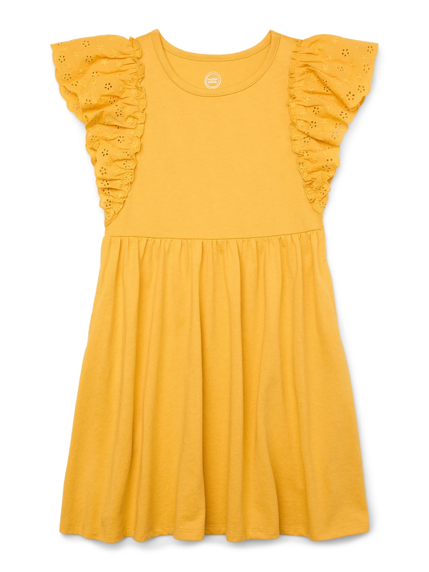 Wonder Nation Girls Eyelet Flutter Sleeve Skater Dress, Sizes 4-18 & Plus - Walmart.com | Walmart (US)
