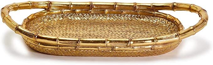 Two's Company Golden Faux Bamboo All-Purpose Tray with Basket Weave Pattern | Amazon (US)