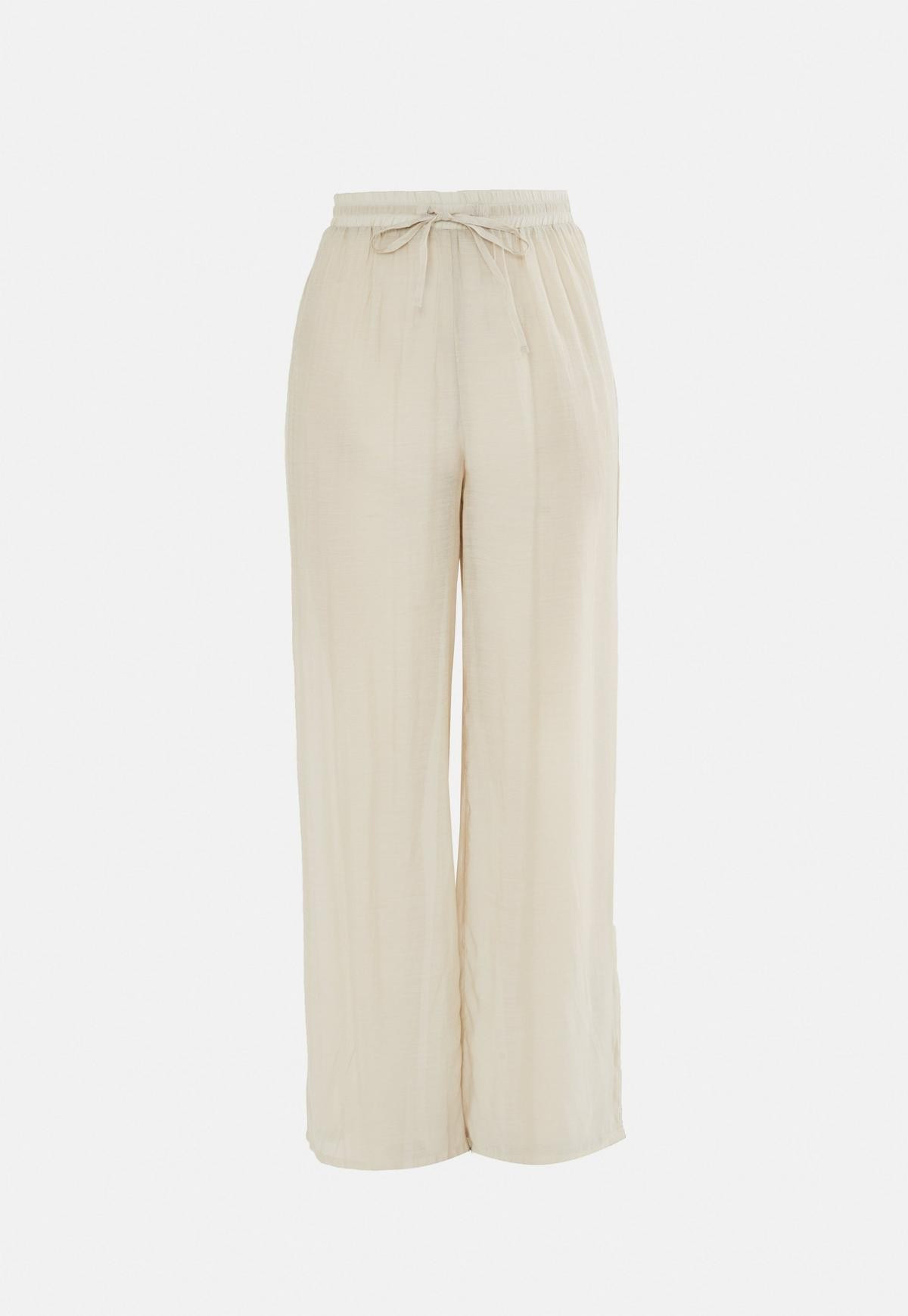Beige Linen Look Wide Leg Beach Cover Up Pants | Missguided (US & CA)