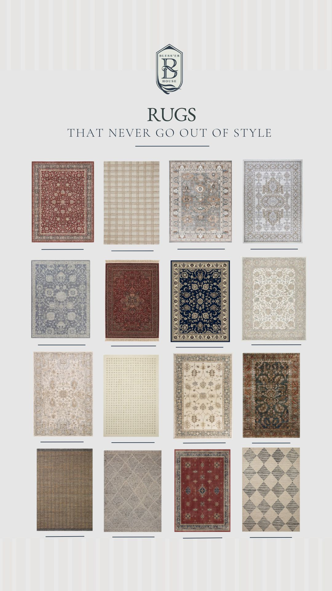  Timeless rugs that never go out of style 🖤 
ersian style rugs | vintage inspired rugs | traditional area rugs | timeless rugs | neutral rugs | red oriental rug | classic rug patterns | blue and ivory rug | beige and cream rug | burgundy Persian rug | navy traditional rug | checkered rug | distressed rug | transitional rug | washable rug | living room rug | entryway rug | farmhouse rug | classic home decor | Oushak style rug | geometric pattern rug | neutral modern rug | durable area rug | layered rug style | jute look rug | grandmillennial rug | elegant vintage rug | heirloom inspired rug | formal dining room rug 

#LTKStyleTip #LTKHome
