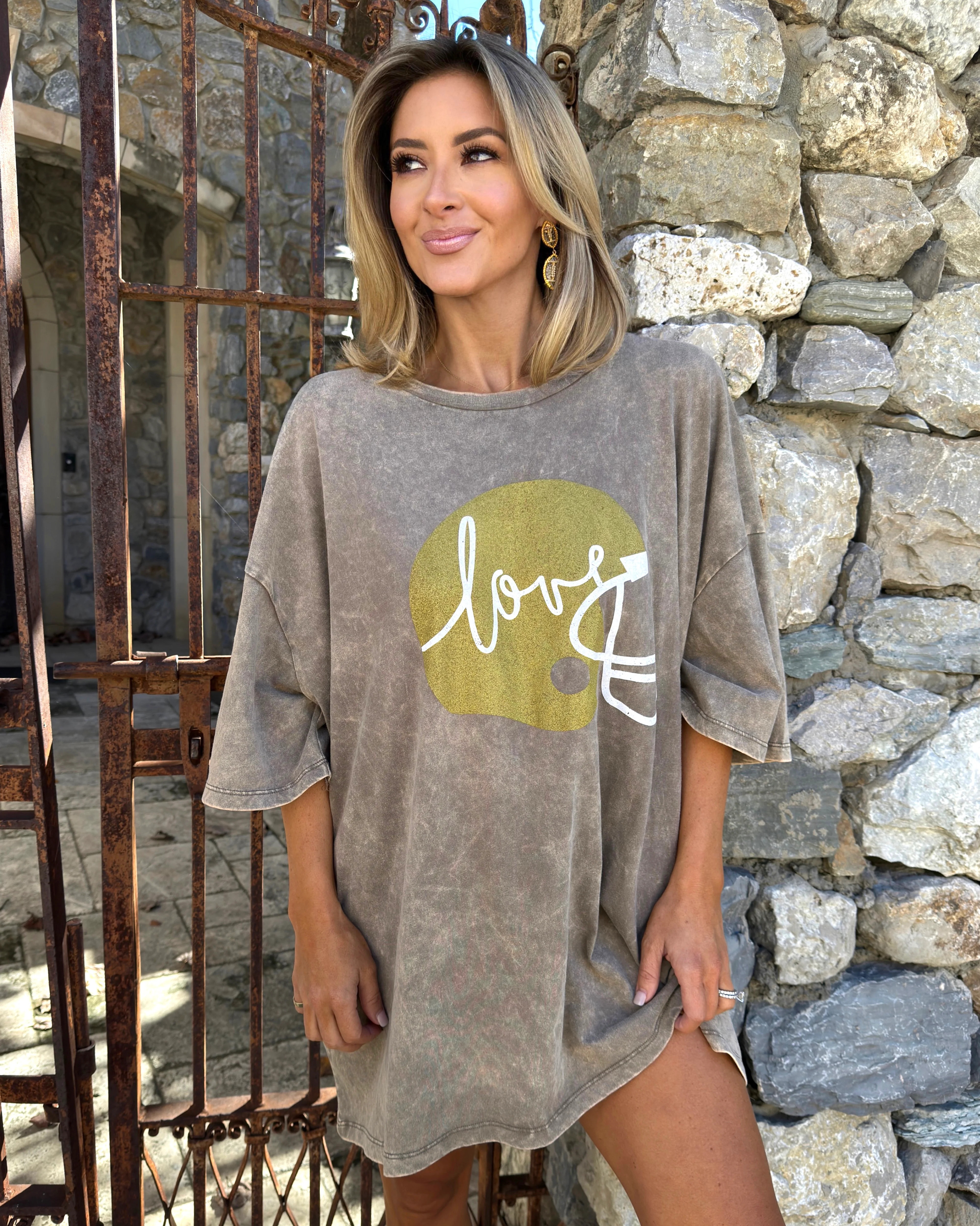 Metallic Gold/Mocha Super Oversized “Football Helmet” Top | Live Love Gameday®