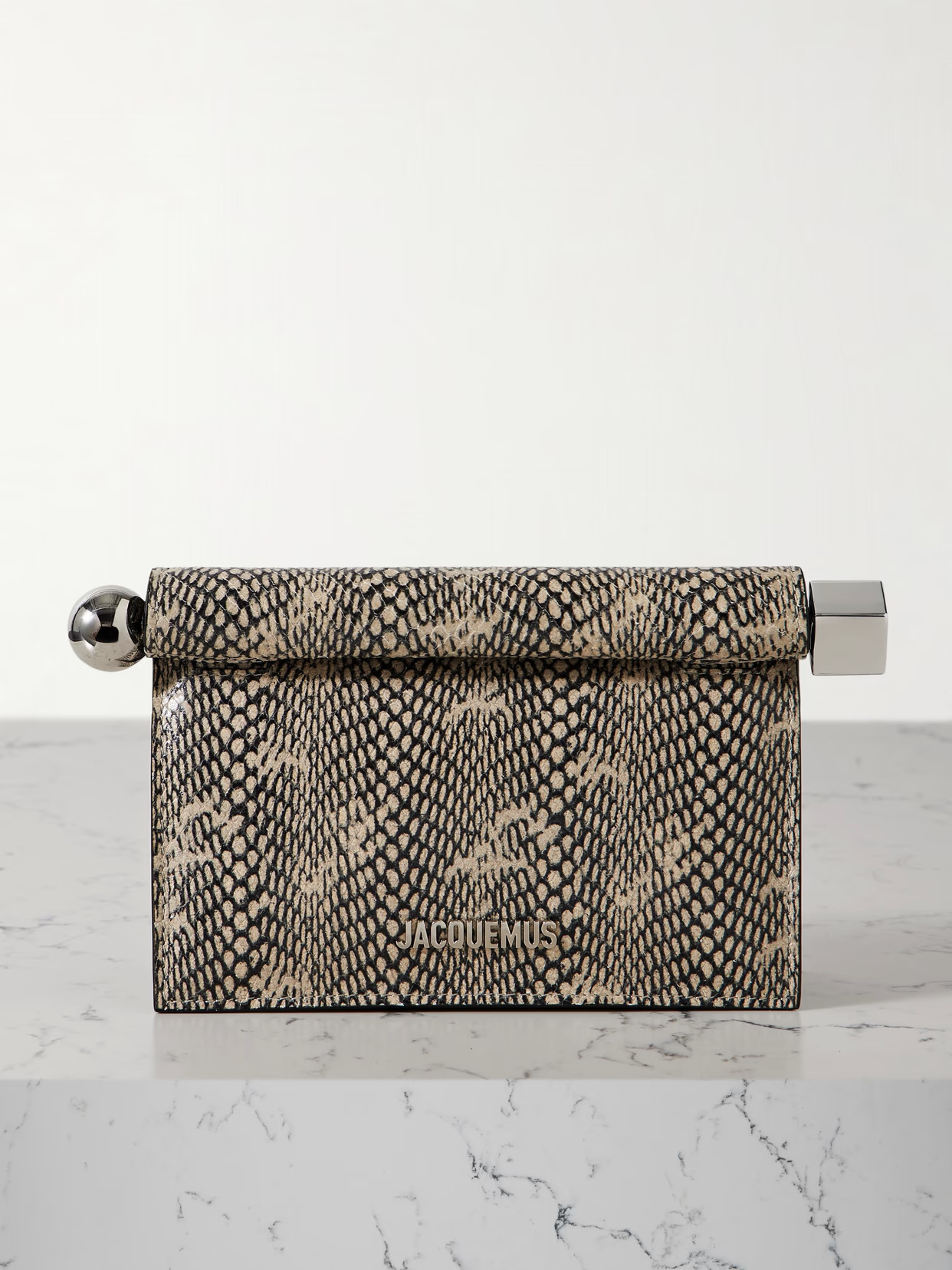 Jacquemus - The Pochette Small Embellished Snake-effect Leather Clutch - Animal print | NET-A-PORTER (US)