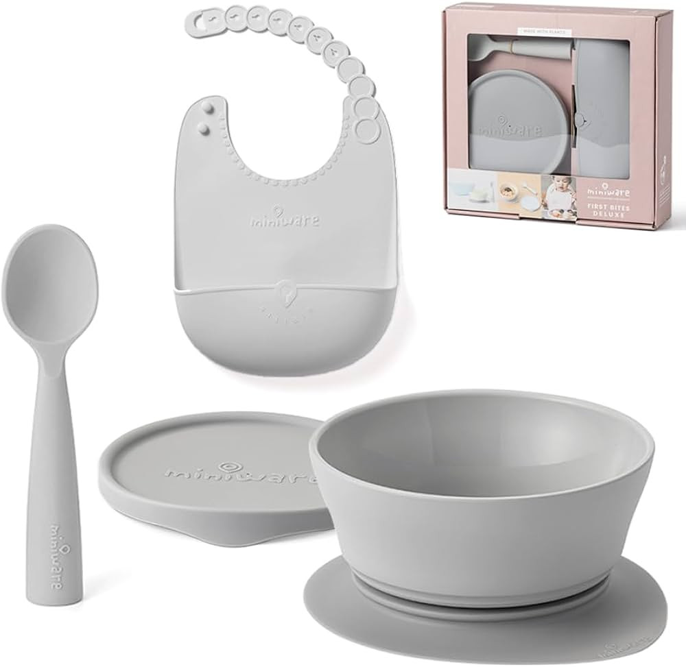 Miniware First Bites Deluxe Set: Cereal Bowl, Detachable Suction Foot, Training Spoon, Silicone B... | Amazon (US)