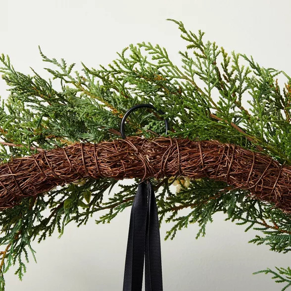 32" Faux Cedar Plant Wreath with White Berries and Bells - Hearth & Hand™ with Magnolia | Target