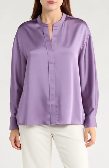 Vince Long Sleeve Satin Button-Up Shirt in Dark Lavender at Nordstrom Rack, Size Medium | Nordstrom Rack