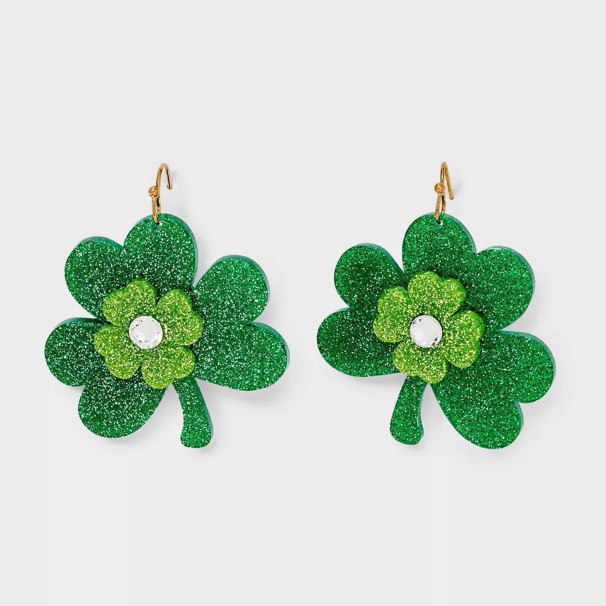 St. Patrick's Day Glitter Clover Drop Earrings - Green | Target