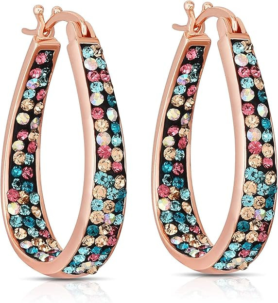 Savlano Inside Out Oval Shape Crystal Hoop Earrings For Women Comes With Savlano Gift Box | Amazon (US)