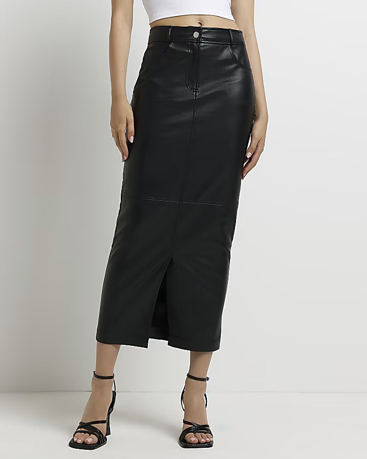 Black faux leather maxi skirt | River Island (US)