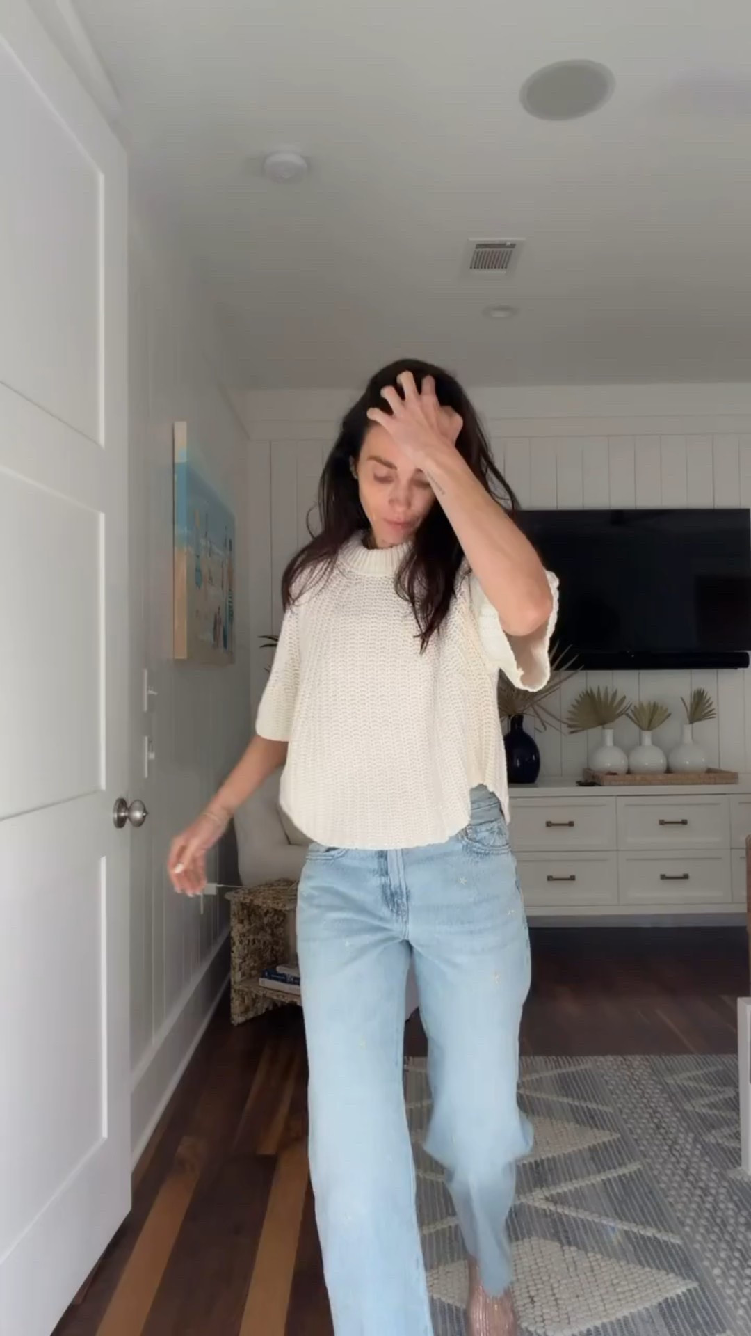 Spring outfit, short sleeve sweater, light wash jeans, effortless outfit, Annabrstyle 

#LTKOver40 #LTKSeasonal #LTKootd