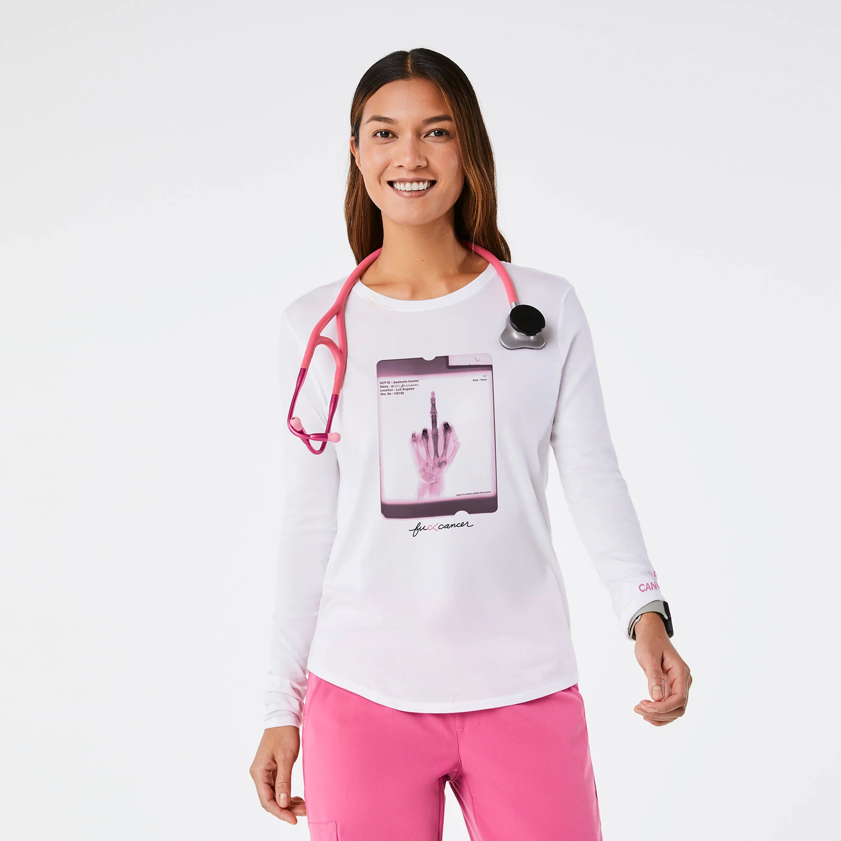 Women's F Cancer Supersoft Longsleeve Underscrub - White · FIGS | FIGS