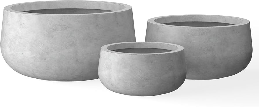Kante 19.6",15.7",11.8" Dia Round Concrete Planters Set of 3, Outdoor Indoor Garden Plant Pots wi... | Amazon (US)