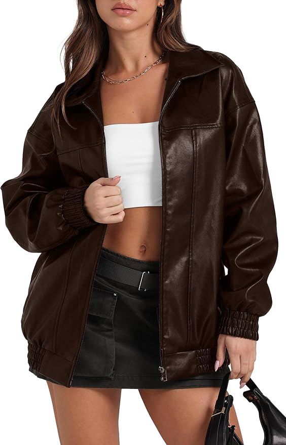 Sampeel Leather Jacket Women Faux Oversized Motorcycle Bomber Coats 2025 Fall Fashion Outfits Win... | Amazon (US)