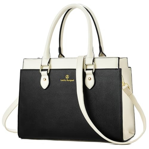 KURGOOL Handbags Purses for Women, Trendy Leather Dual-tone Tote Purse, Designer Handbag Shoulder Bag Top Handle Satchel Bags (Black & White) | Amazon (US)