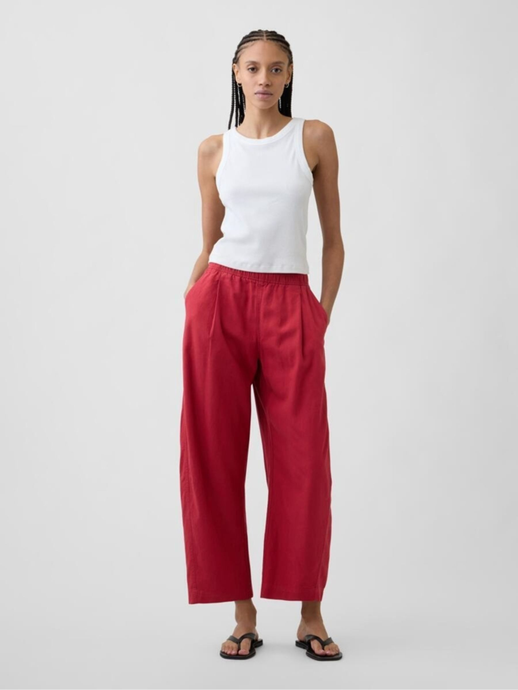 Red Mid Rise Linen-Blend Easy Barrel Trousers | Gap | GAP UK