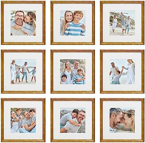 Sheffield Home 9 Piece Gallery Wall Frame Set, 12x12 Inch, Beaded Antique Bronze | Amazon (US)
