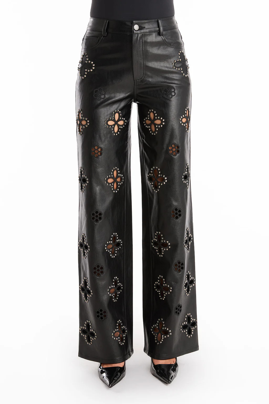 Kaia Studded High Rise Leather Pant - Black | The Noli Shop