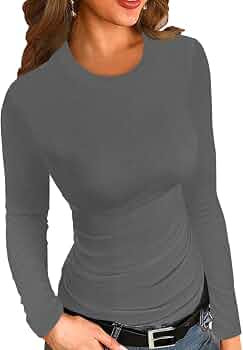 Afibi Women Ribbed Long Sleeve Crew Neck Slim Fit Stretchy Basic T Shirts Tops | Amazon (US)