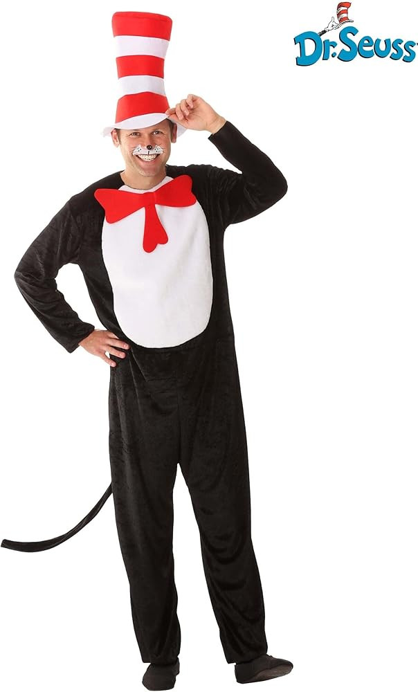 Dr. Seuss Adult Cat in the Hat Costume - Crushed Velvet Jumpsuit with Striped Felt Hat, Officially Licensed | Amazon (US)