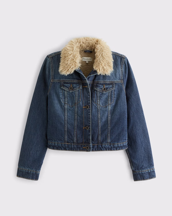 Sherpa-Lined Denim Trucker Jacket | Abercrombie & Fitch (US)