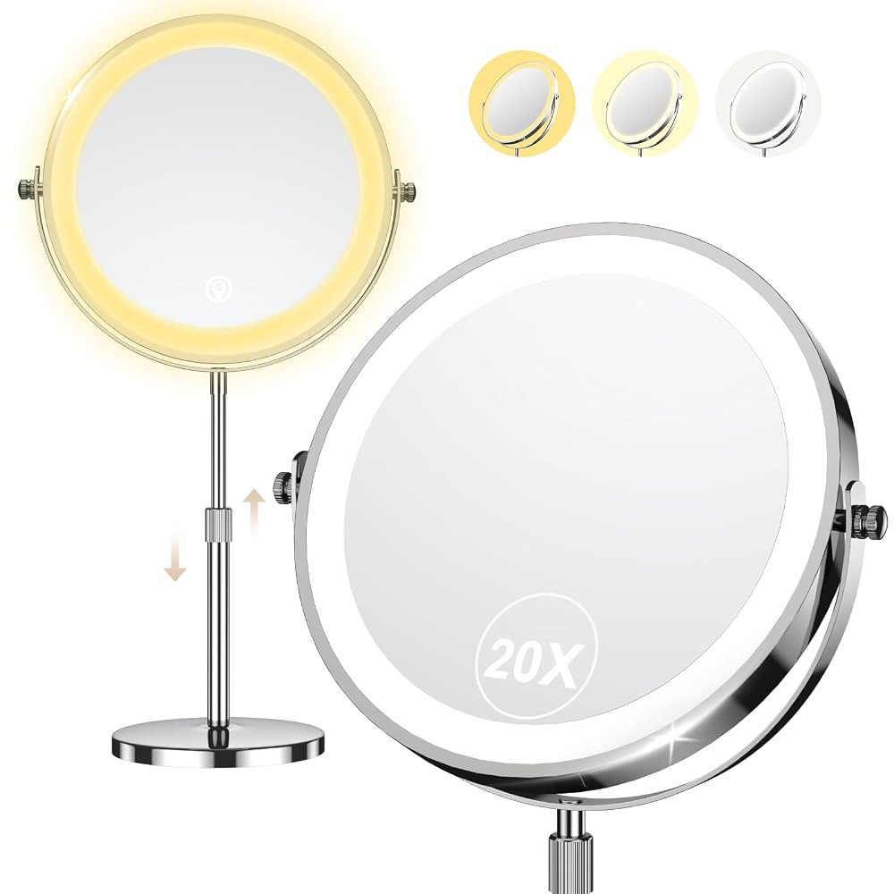 9" Makeup Mirror with Lights, 20X Vanity Mirror with Lights,3 Color Height Adjustable Lighted Mak... | Amazon (US)
