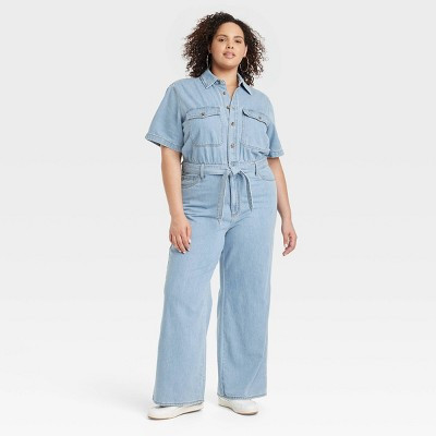 Women's Short Sleeve Jumpsuit - Universal Thread™ Light Wash 30 | Target