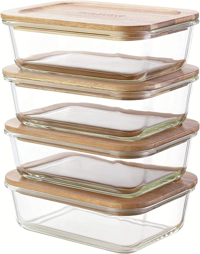 ecoWiwa Glass Food Storage Containers with Acacia Lids - Set of 4, Large (1040ml/35.2oz) | Stacka... | Amazon (CA)