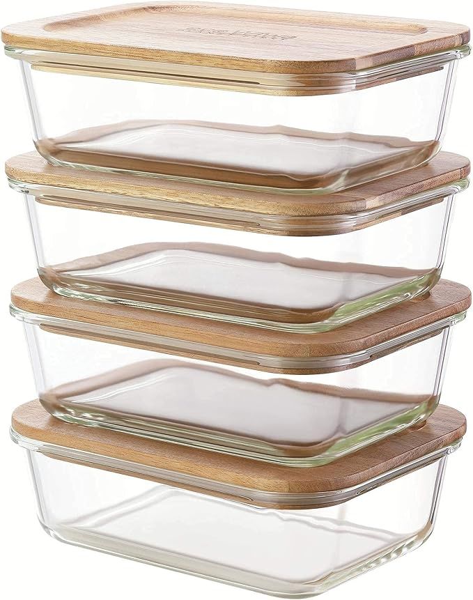 ecoWiwa Glass Food Storage Containers with Acacia Lids - Set of 4, Large (1040ml/35.2oz) | Stacka... | Amazon (CA)