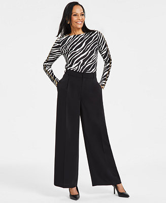 Women's Pleated Wide-Leg Trousers, Created for Macy's | Macy's