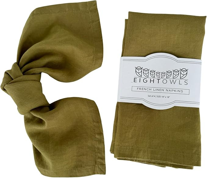 Linen Napkins –100% French Flax – Stonewashed Pure Linen Cloth Napkins - Size 18 Inch x 18 In... | Amazon (US)
