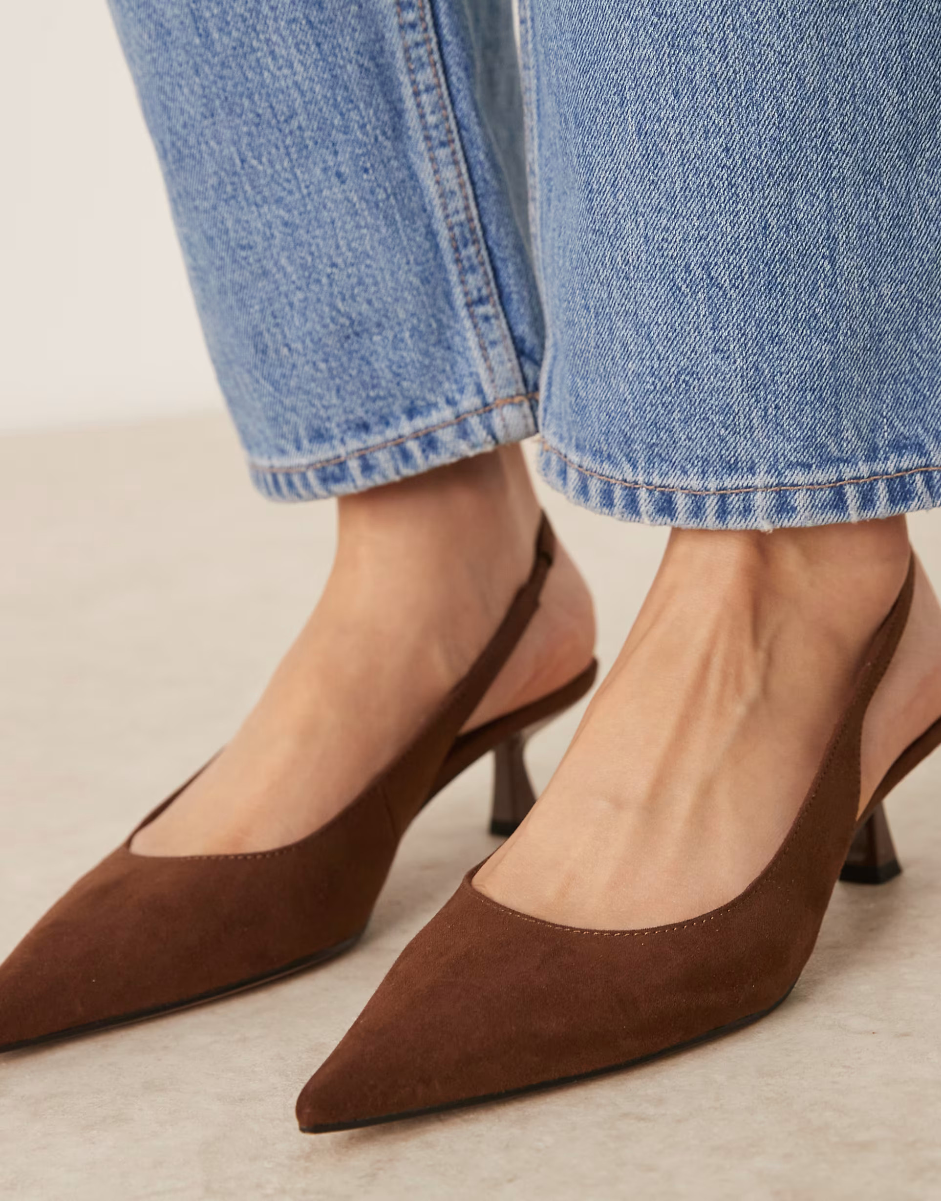 ASOS DESIGN Stroll slingback mid heeled shoes in brown suedette | ASOS | ASOS (Global)