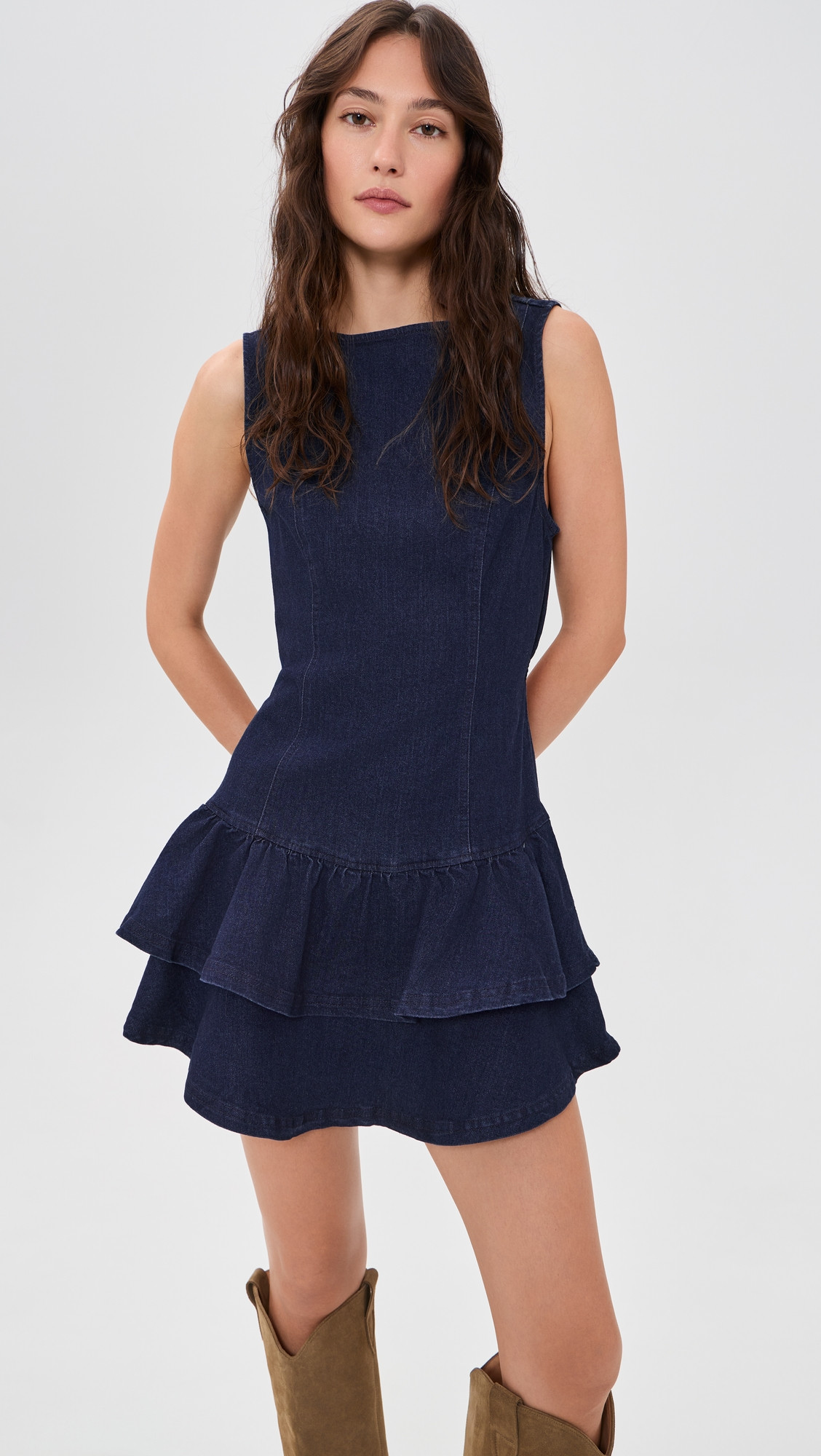Free People Slow Burn Denim Mini Dress Ultramarine Wash L | Shopbop