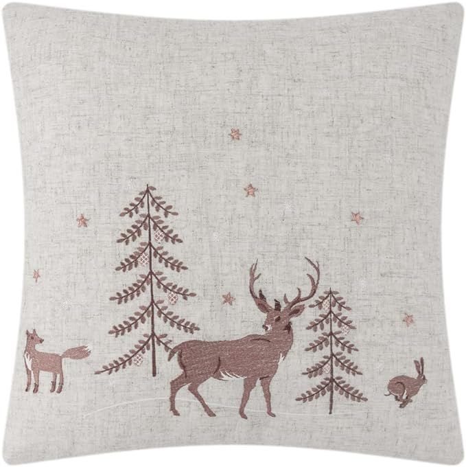 JWH Christmas Deer Throw Pillow Covers Decorative Tree Rabbit Fox Embroidered Accent Pillow Case ... | Amazon (US)