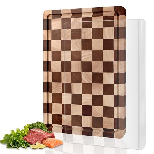 Checkered Cutting Board and Acrylic Cutting Board Set, 2 PCS Cutting Boards for Kitchen, Checkerboard Solid Wood End Grain Chopping Board with Juice Groove & Acrylic cooking Board with Counter Lip | Amazon (US)