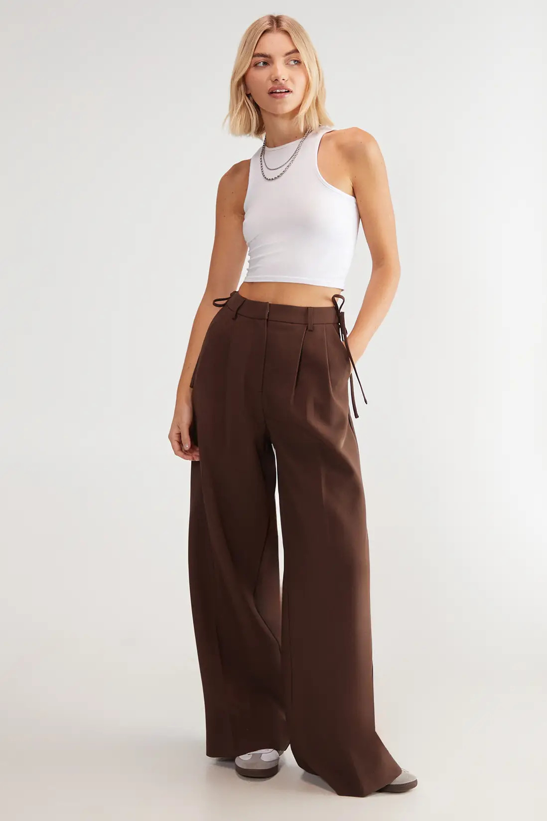 Choc Brown NastyGal Premium Tailored Tie Detail Trouser Co-Ord | Boohoo USA | boohoo (US & Canada)