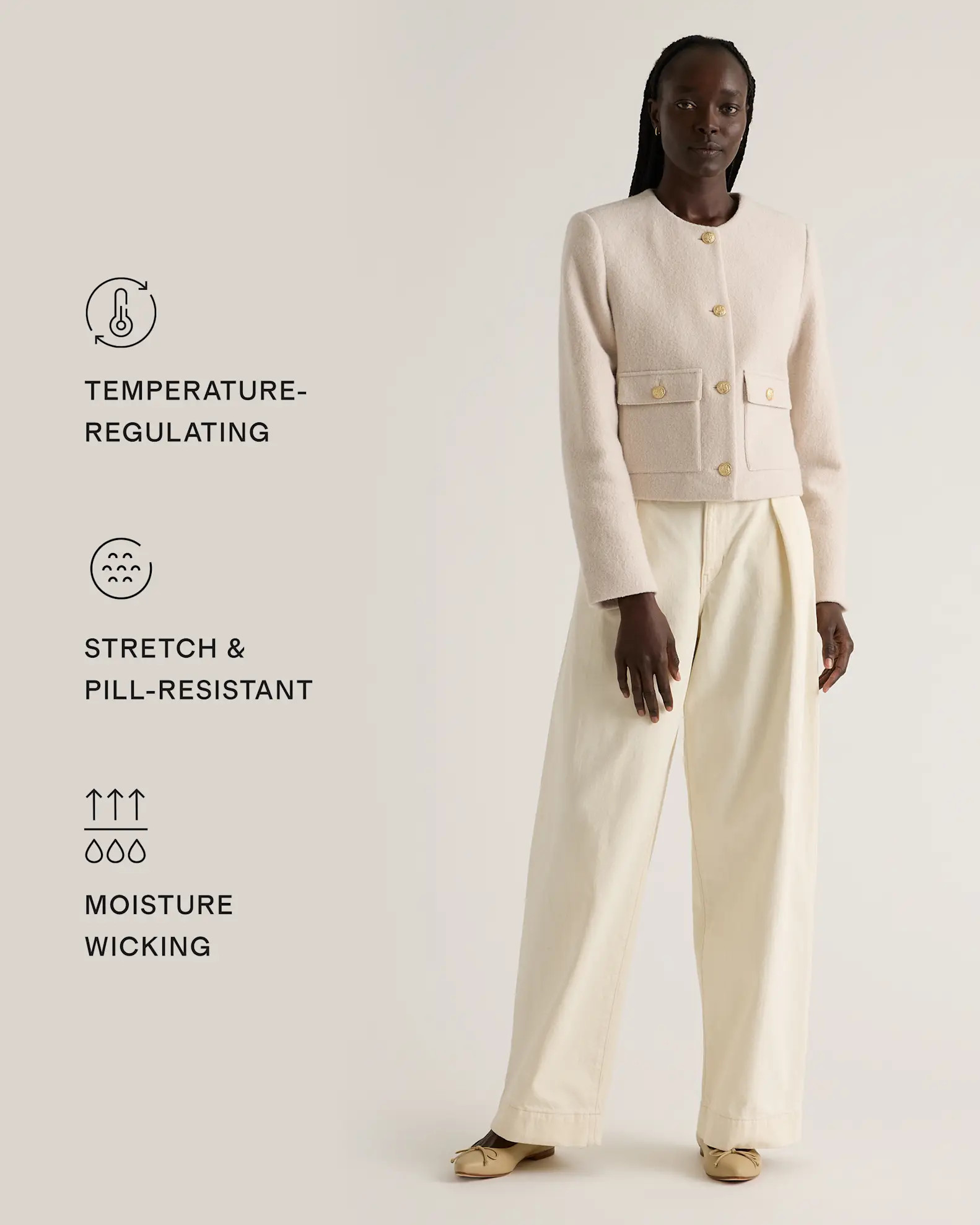 100% Merino Wool Collarless Cropped Jacket | Quince