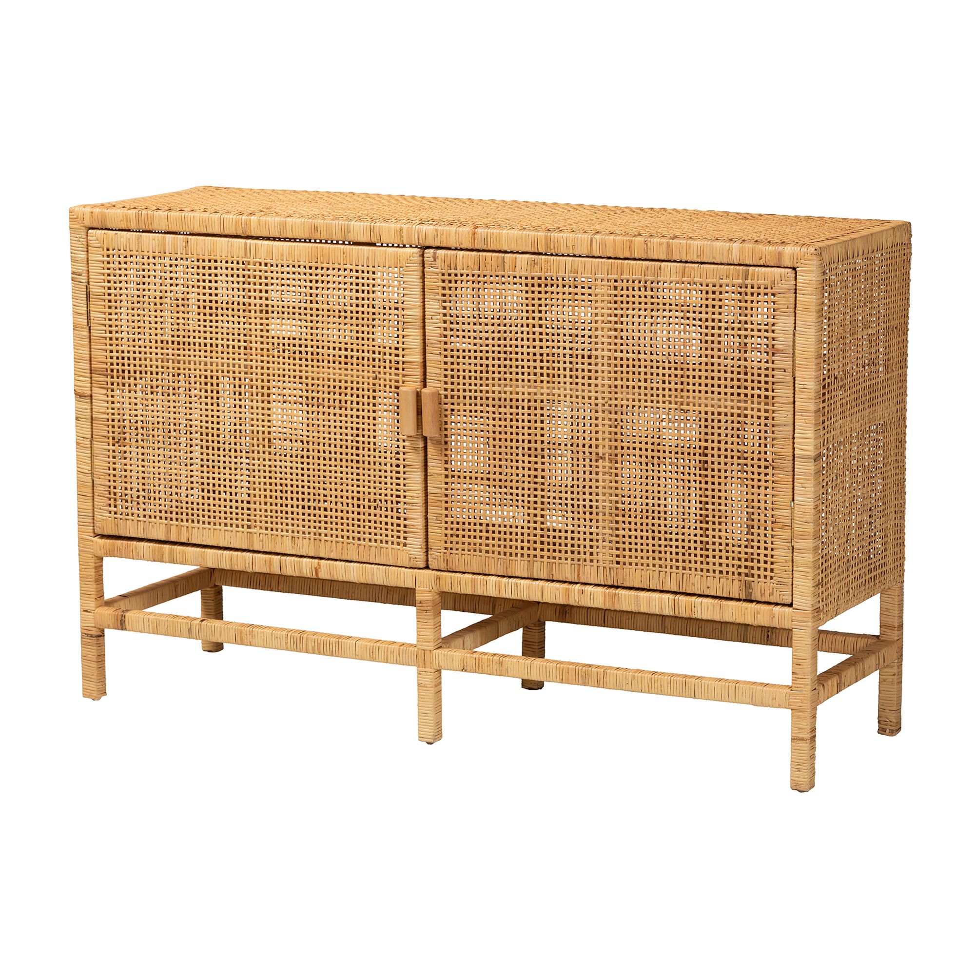 bali & pari Vivan Modern Bohemian Natural Brown Rattan and Mahogany Wood Storage Cabinet | Walmart (US)