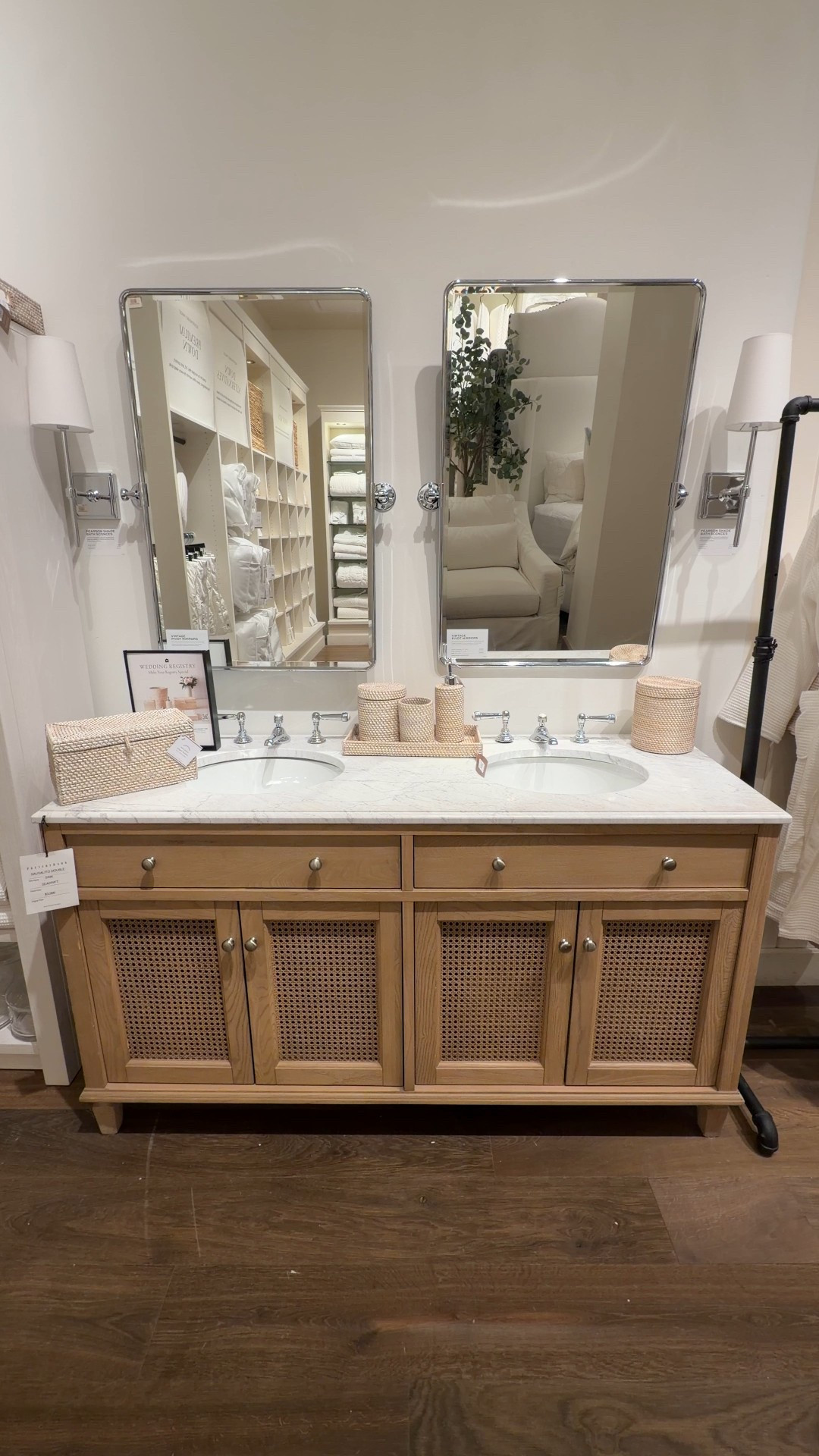 Effortless spa-style luxury!  🛁  The Sausalito 60” Double Sink Bath Vanity from Pottery Barn is such a stunning focal point with its woven rattan detailing, solid elm frame, and honed Carrara marble top. 🤍 Shown in the Seadrift finish, it brings warmth, texture, and that elevated coastal feel to a primary bath. 🐚 With generous cabinet storage and a spacious double-sink layout, it’s both beautiful and practical. 🤩 I’ve linked this vanity plus similar rattan-front bathroom vanities for less to help you recreate the look at different price points! 💫 #PotteryBarn #BathroomInspo #LuxeBathroom 

#LTKHome #LTKSaleAlert